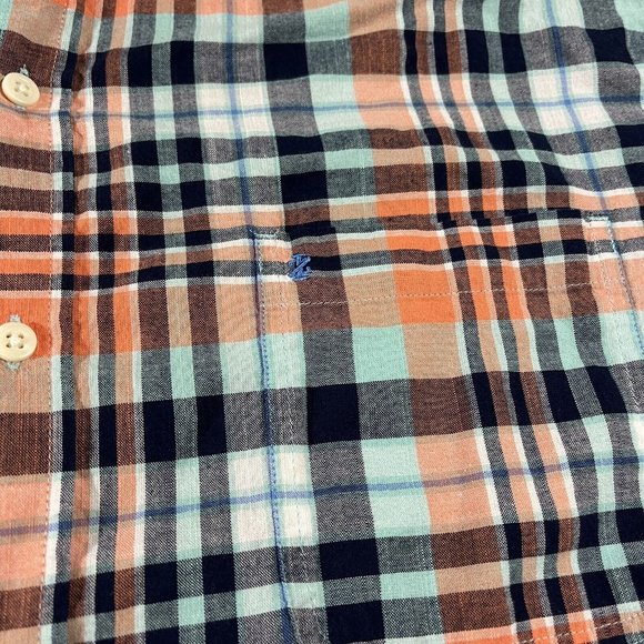 Izod Saltwater Shirt Mens XXL Relaxed Classic Button Up Orange Plaid - Picture 7 of 10